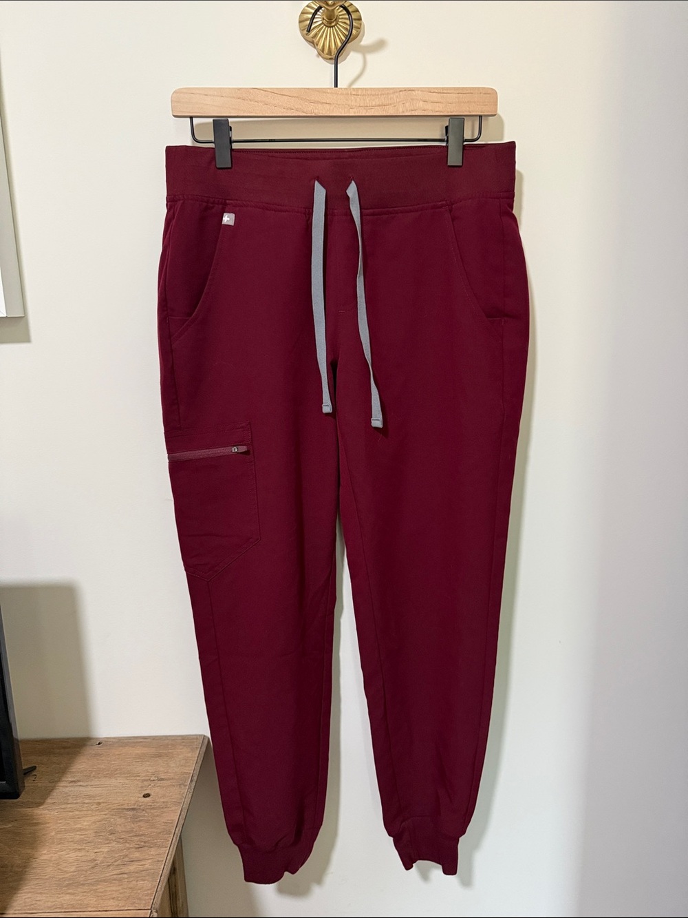 Figs Women's Maroon Jogger Pants with Gray Drawstring